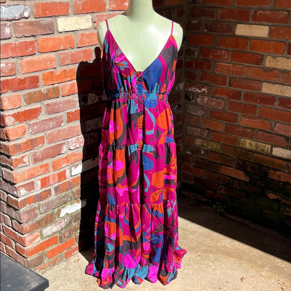 NWT Vibrant Pink & Blue Printed Maxi Dress size Large